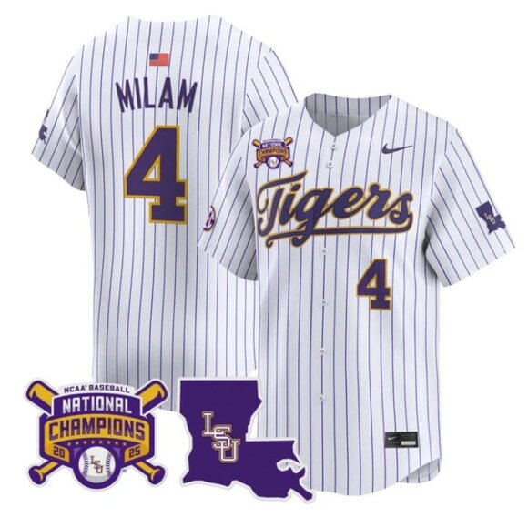 Mens Youths Kids Womens Steven Milam LSU Tigers 2025 CH Stitched Jersey White